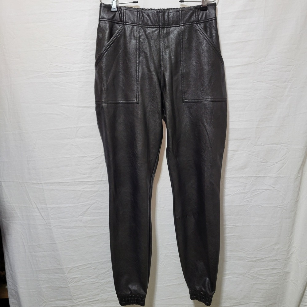 Spanx Size M Faux Leather Like Jogger Pants Black High Rise Pull On Pockets